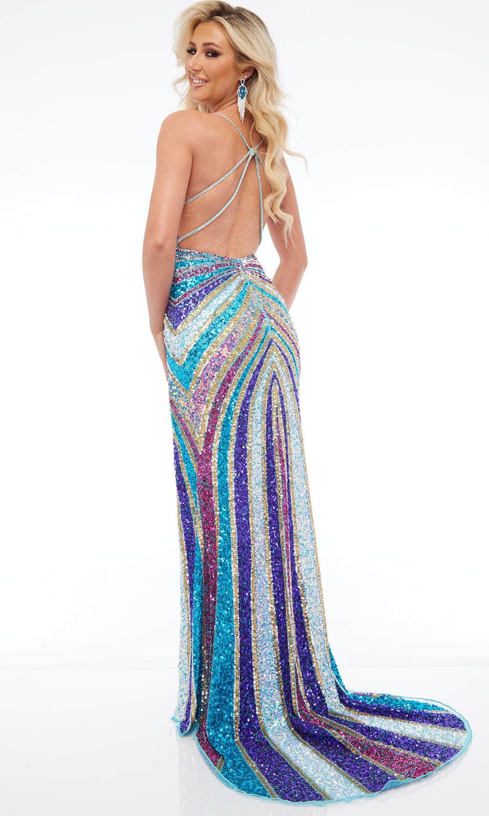 Jasz Couture 7665 - Striped Sequin Open Back Dress Prom Dresses
