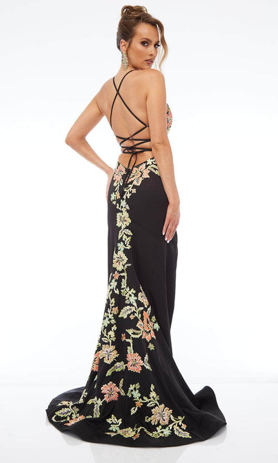 Jasz Couture 7680 - Floral Embroidery Sheath Dress with Open Back Prom Dresses