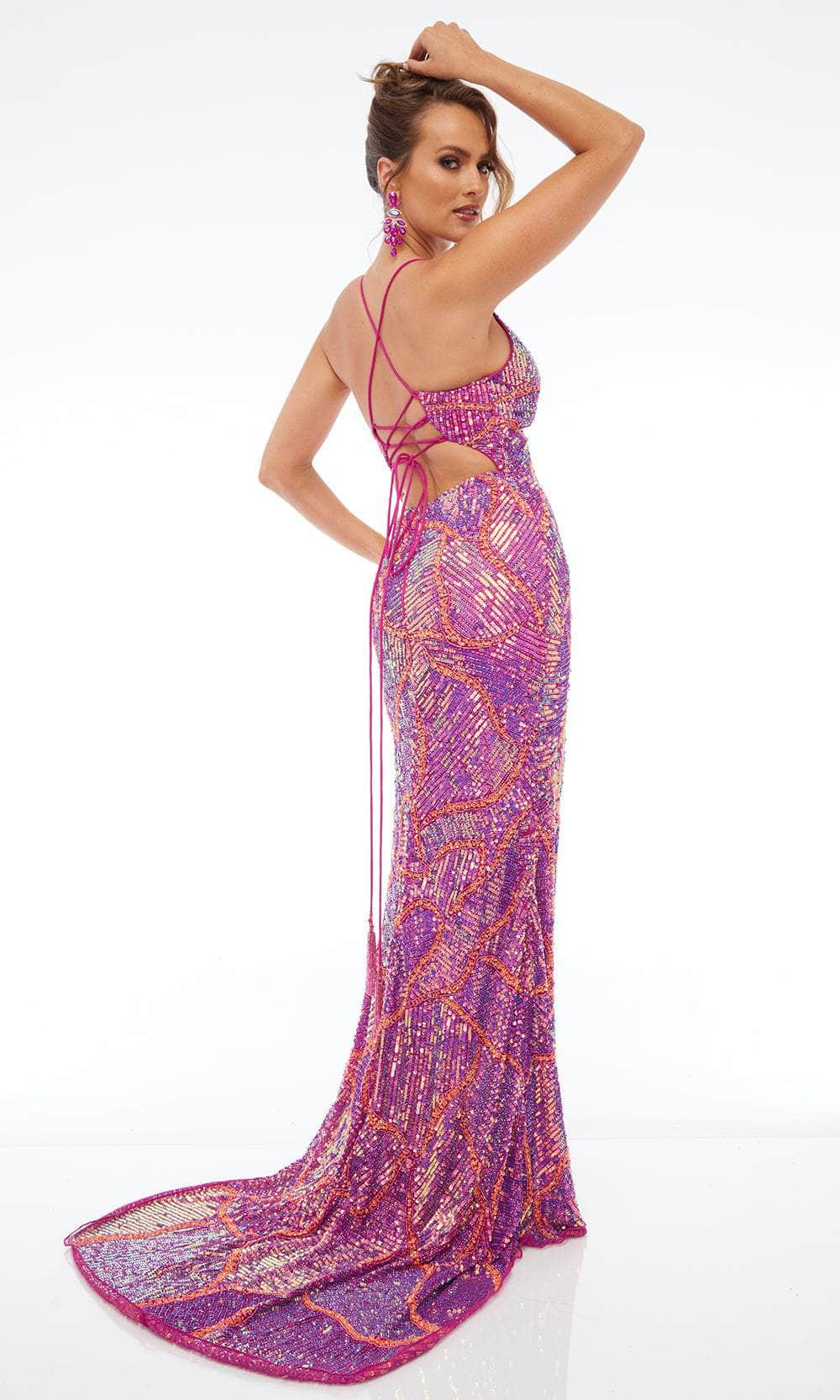 Jasz Couture 7702 - V-Neck Sheath Gown with Sweep Train Prom Dresses