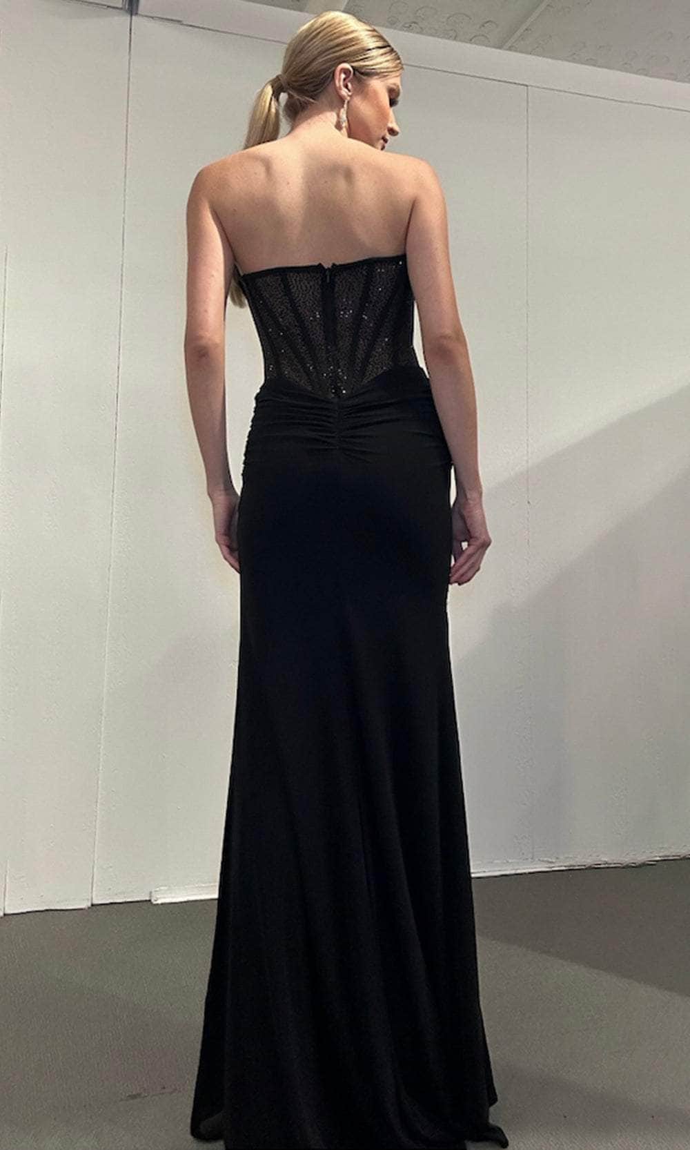 Jasz Couture 7710 - Long Jersey Sheath Dress - Sheer Corset Bodice, Beads, High Slit, Ruched, Strapless 000 / Red Jasz Couture 7710 - Long Jersey Sheath Dress - Sheer Corset Bodice, Beads, High Slit, Ruched, Strapless 000 / Red