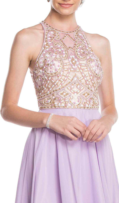 Jeweled Illusion Halter A-line Prom Dress Dress