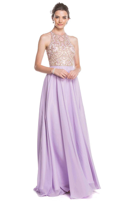 Jeweled Illusion Halter A-line Prom Dress Dress XXS / Lilac