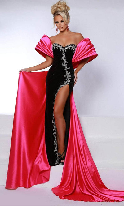 Johnathan Kayne 2913 - Applique Sweetheart Evening Dress Evening Dresses 00 / Black-Hot Pink