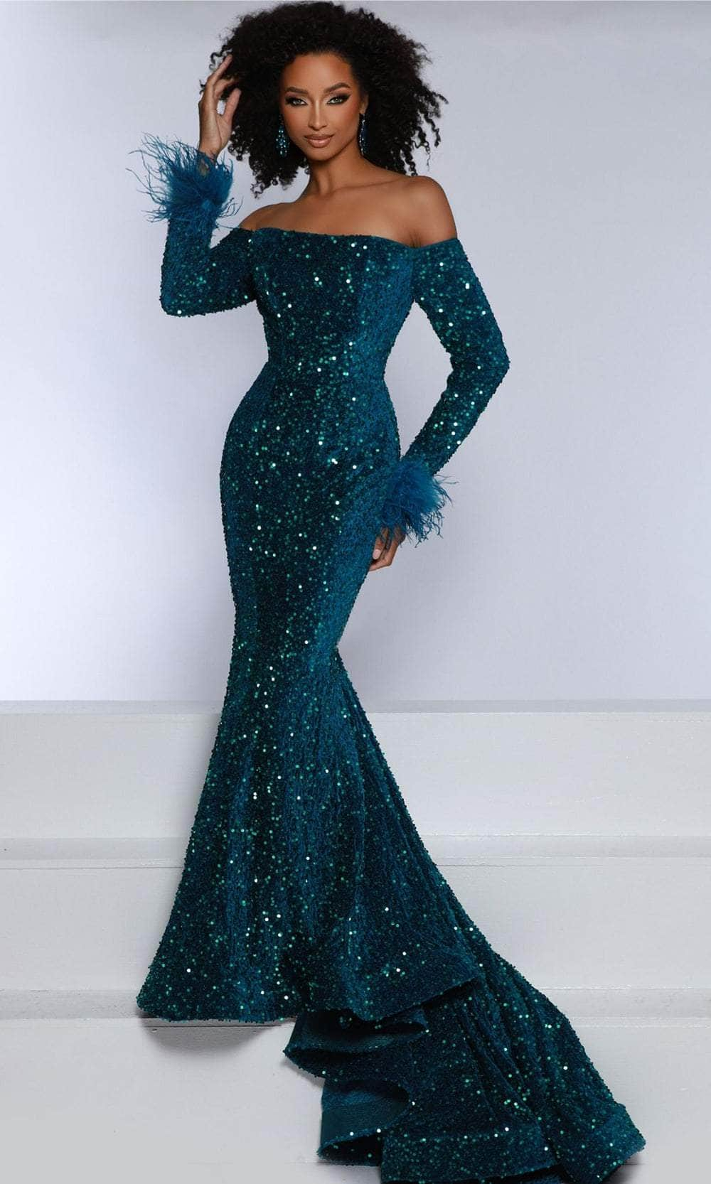 Johnathan Kayne DKM1 - Sequin Mermaid Evening Gown Mother of the Bride Dresses 00/Peacock