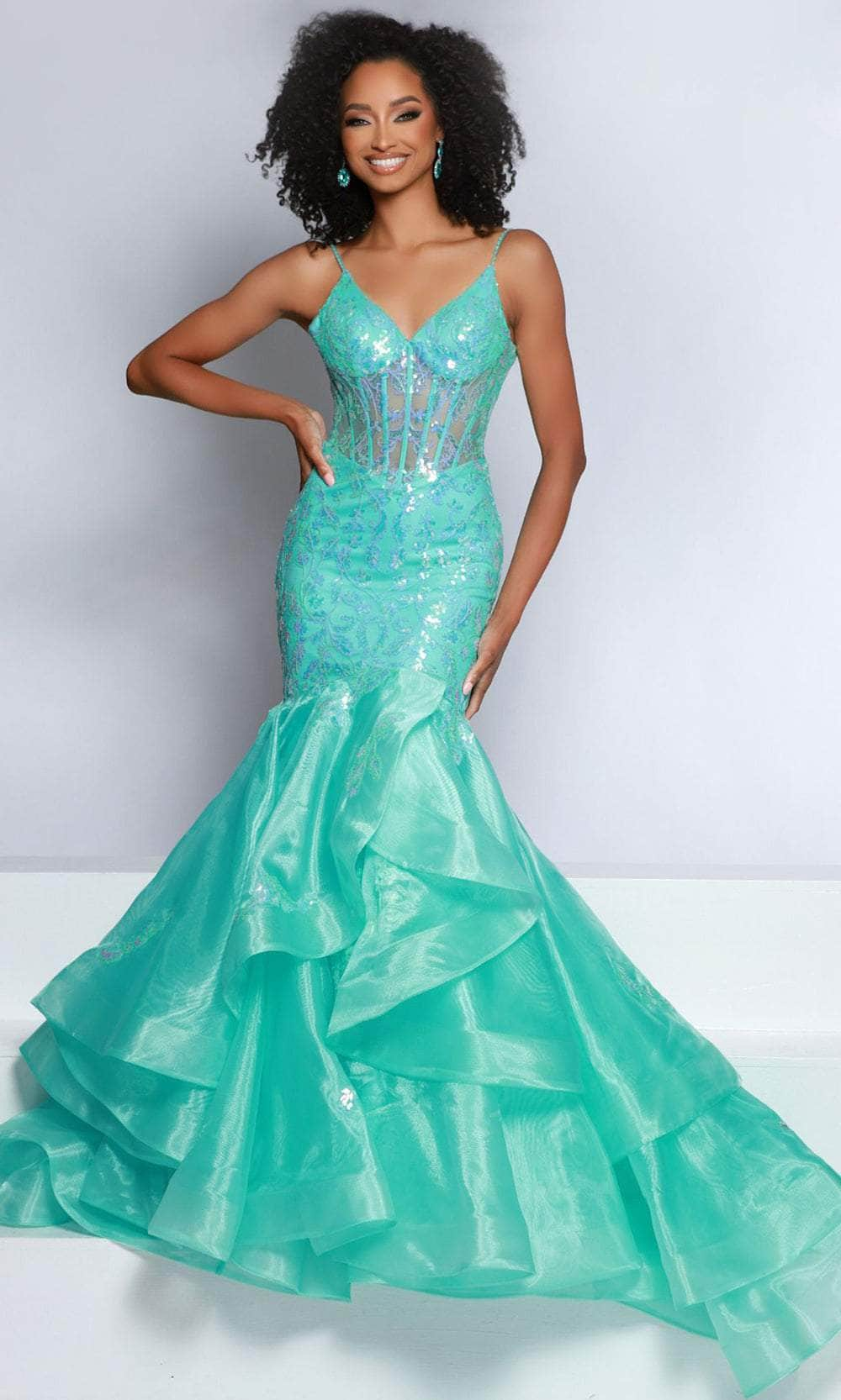 Johnathan Kayne DKS3 - Sequin Corset Evening Gown Prom Dresses 00/Aqua