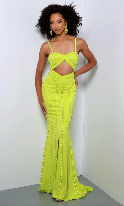 Johnathan Kayne DNP1 - Metallic Stipe Evening Gown Prom Dresses 00/Chartreuse