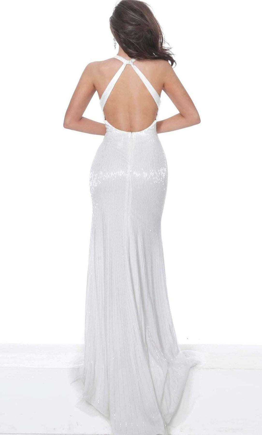 Jovani - 00694 Plunging Neck High Slit Fully Beaded Evening Gown