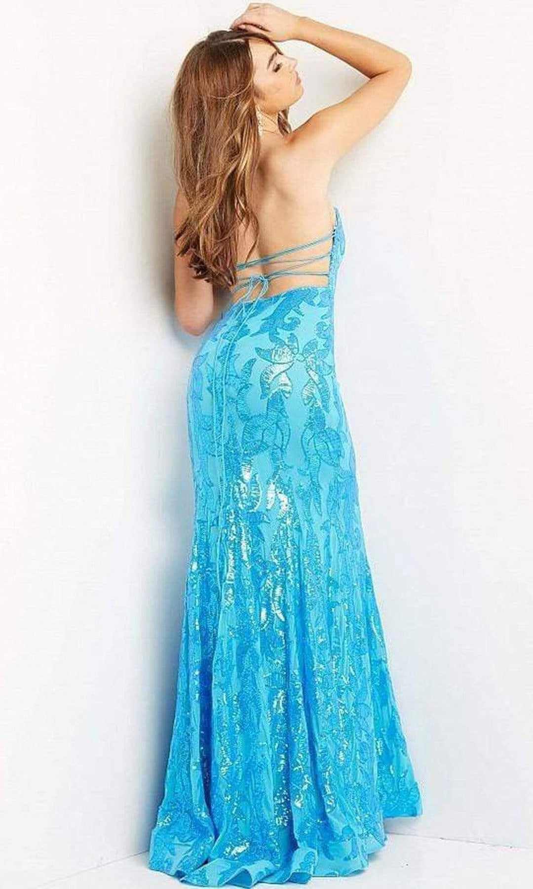 Jovani - 07786 Strapless Sweetheart Lace-up Open Back Sequin Dress