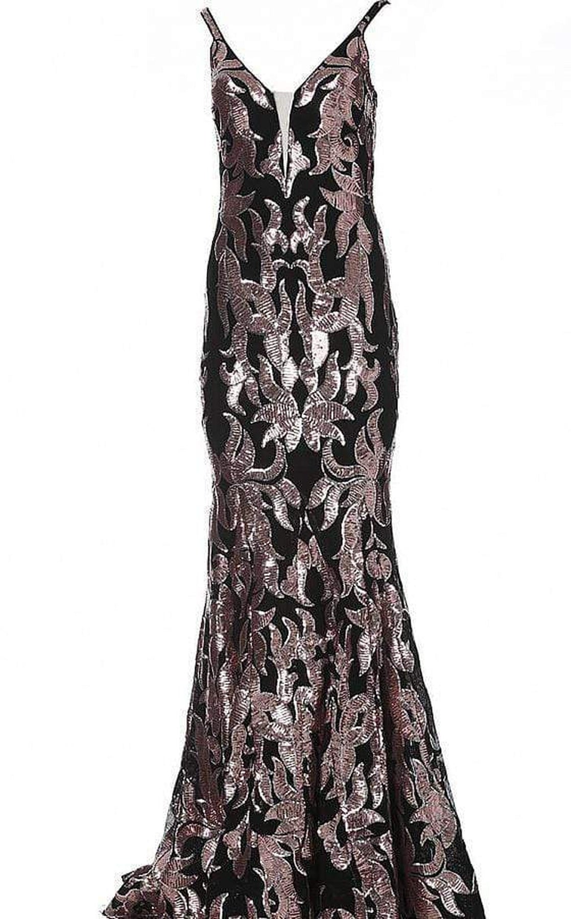 Jovani - 3263 Deep V-neck Fit and Flare Simple Prom Dress