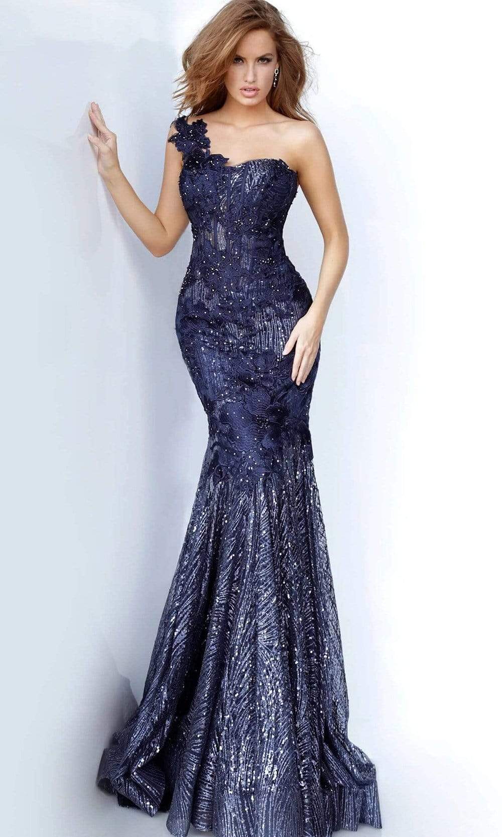 Jovani - 02445 Sweetheart Lace Applique Trumpet Dress Evening Dresses