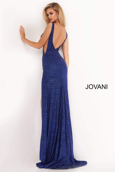 Jovani - 02472 V Neck Fitted Prom Dress with High Slit Prom Dresses