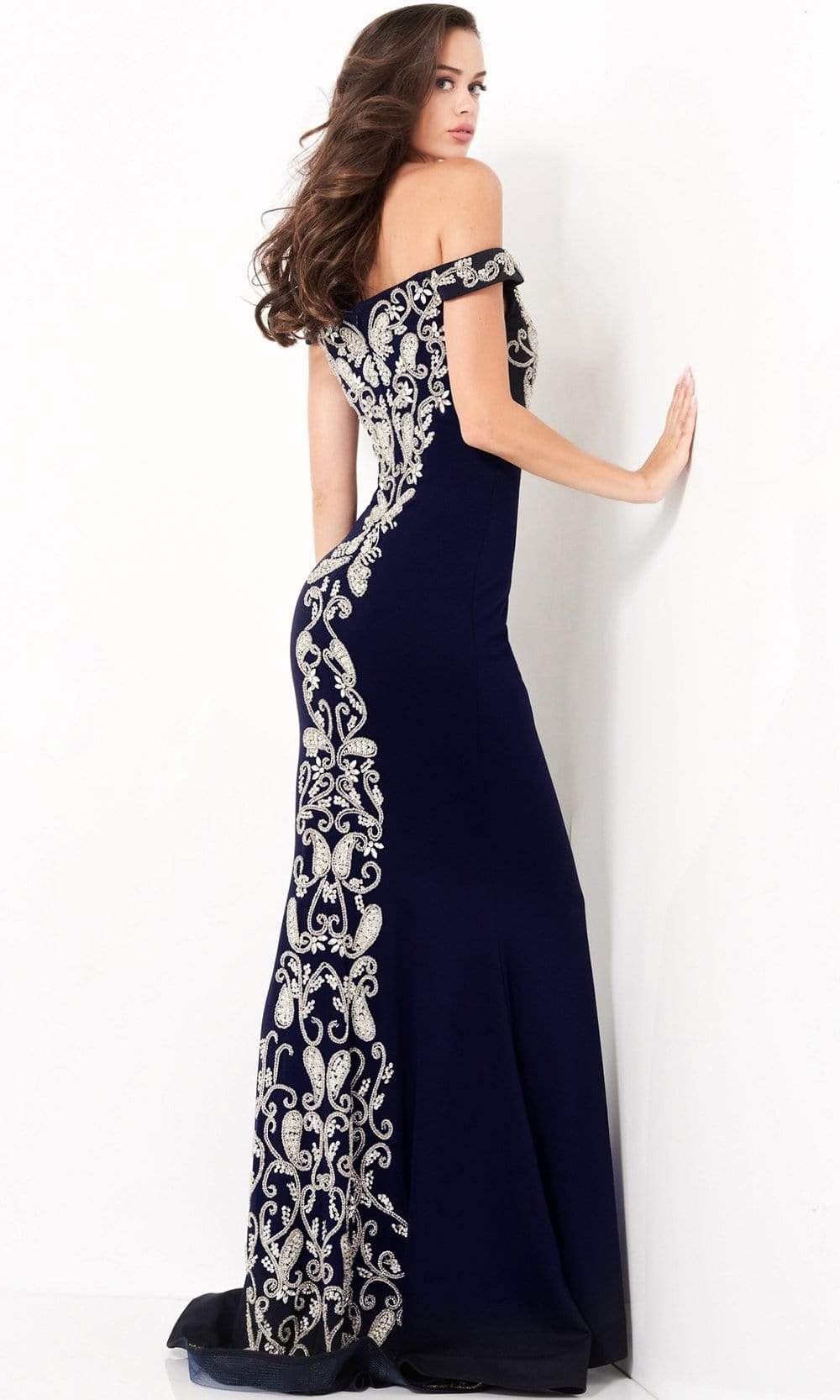 Jovani - 02576 Off Shoulder Paisley Motif Long Gown Evening Dresses