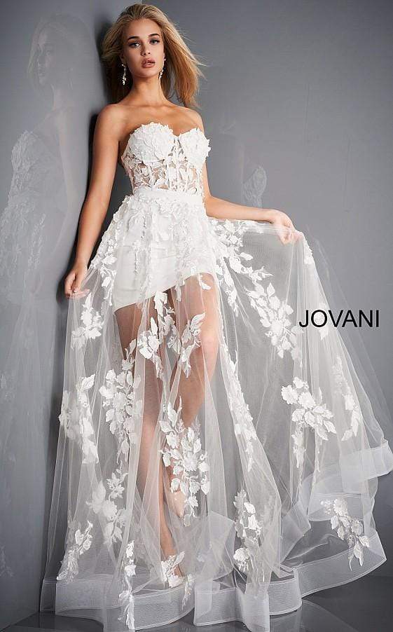 Jovani - 02845 Floral Embellished Corset Bodice Sheer Overskirt Gown Prom Dresses