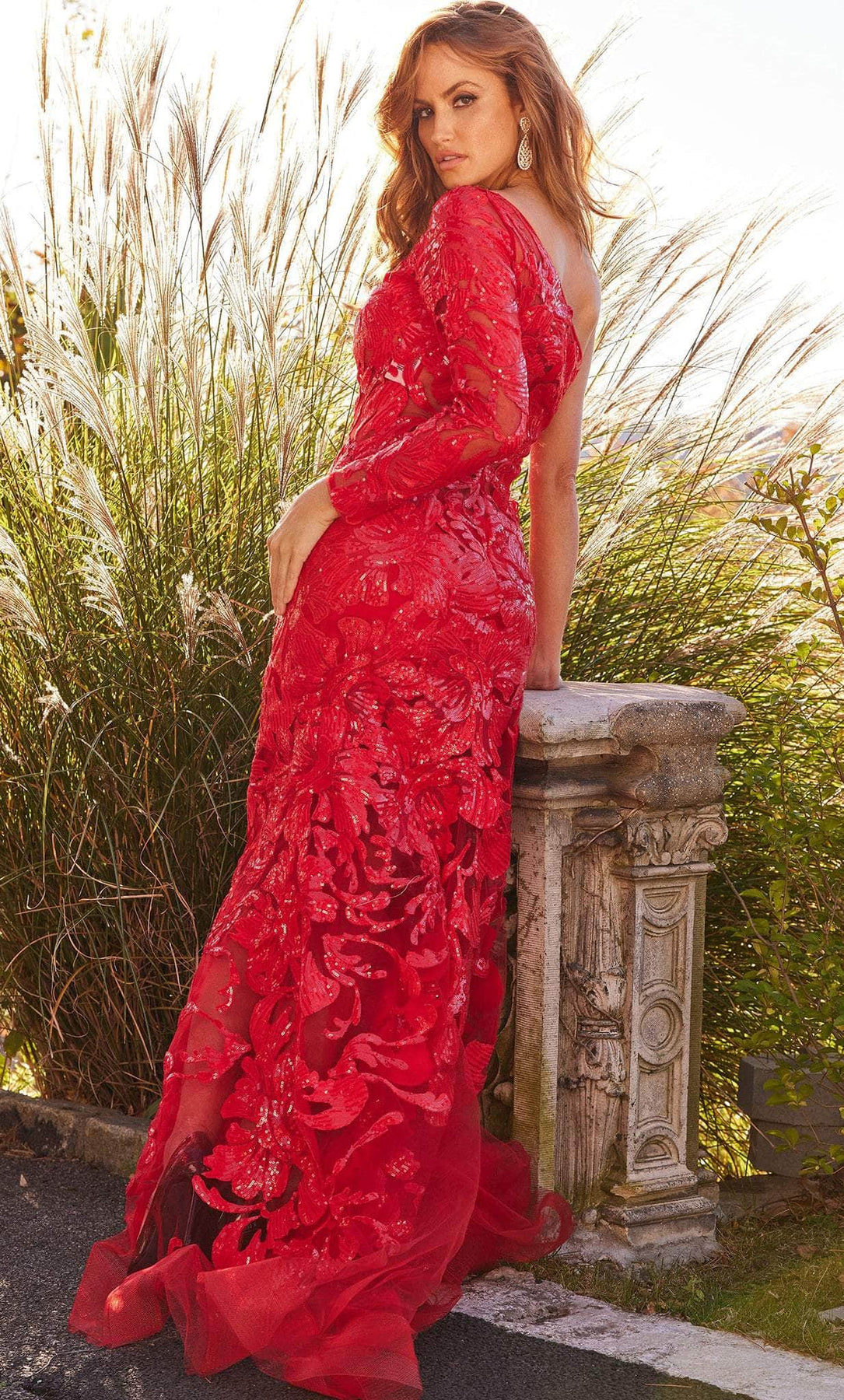 Jovani 03333 - One Sleeved Sequin Prom Gown Special Occasion Dress