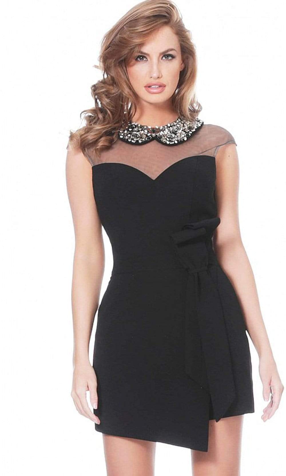 Jovani - 03660 Jeweled Collar Draped Romper Cocktail Dresses