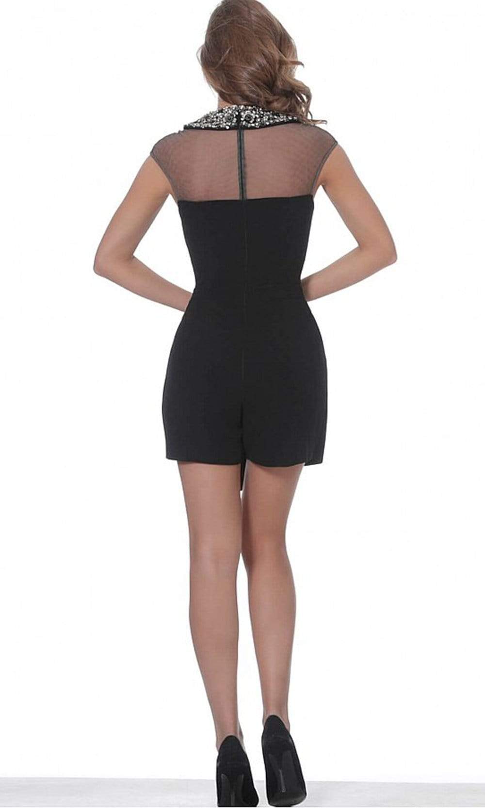 Jovani - 03660 Jeweled Collar Draped Romper Cocktail Dresses