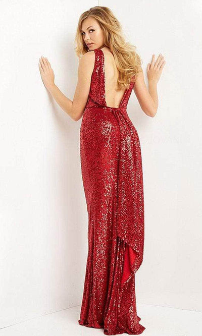 Jovani - 03854 Sequined Deep V Neck Sheath Dress Evening Dresses