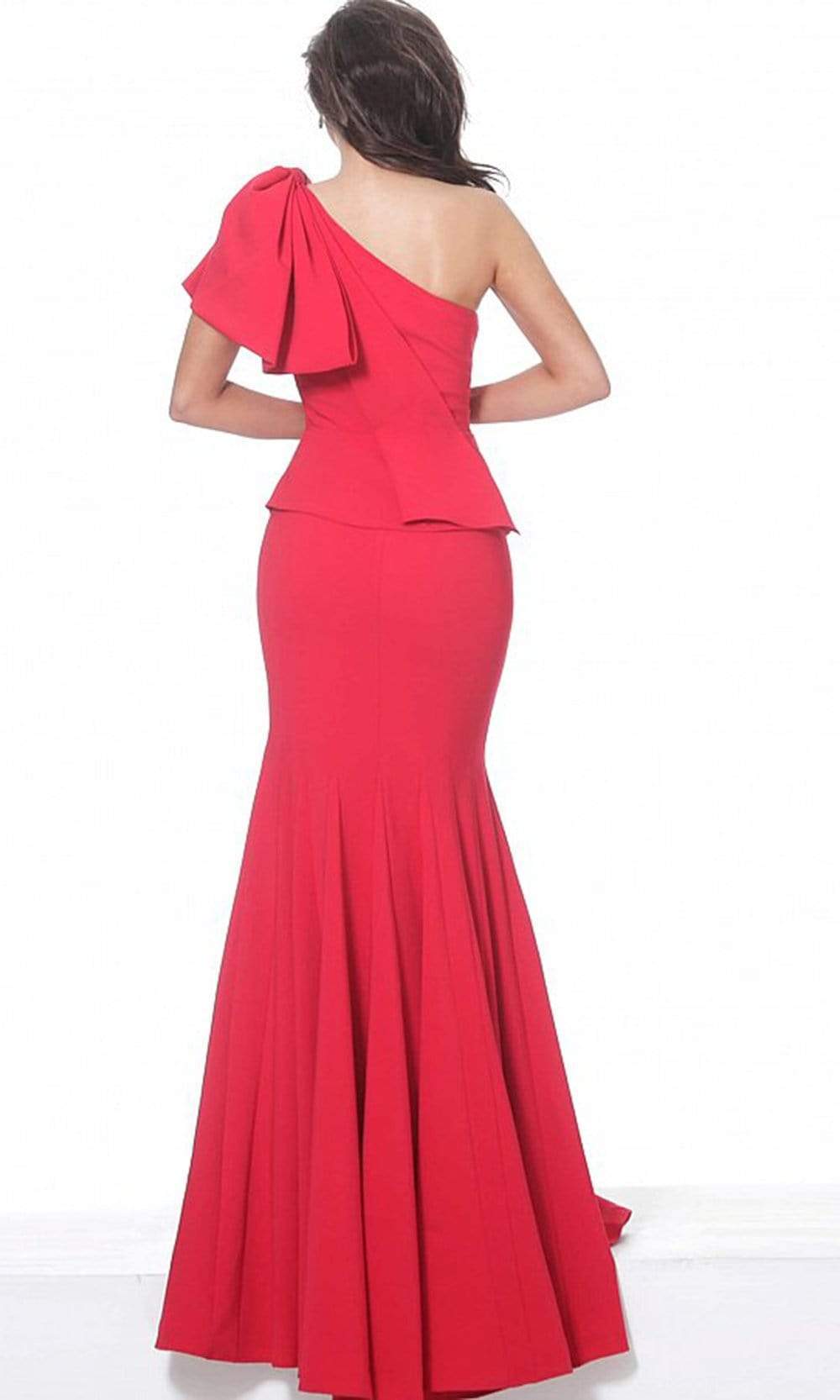 Jovani - 03856 Bow Accent One Shoulder Peplum Waist Mermaid Gown Evening Dresses