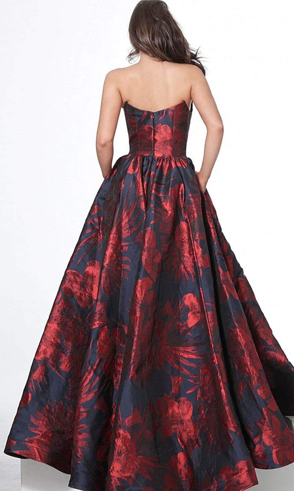 Jovani - 03931 Strapless Scoop Bodice Floral Satin Gown Evening Dresses