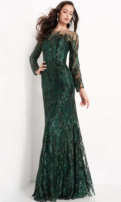 Jovani - 03936 Sequined Long Sleeve Sheath Dress Evening Dresses