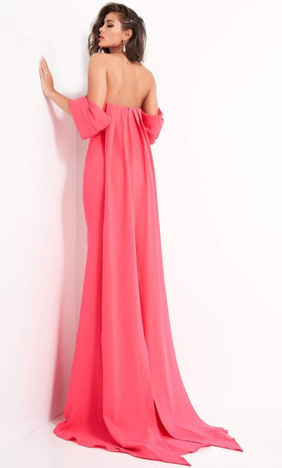 Jovani - 04350 Off Shoulder Crepe Evening Dress With Long Cape Prom Dresses