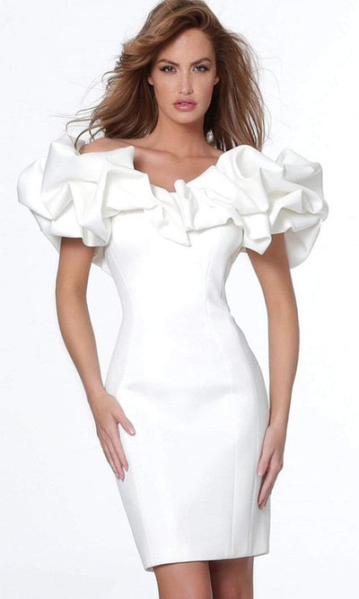 Jovani - 04367 Ruffled Off-Shoulder Fitted Dress In White