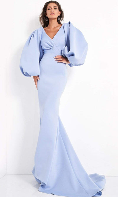 Jovani - 04371 Oversized Bishop Sleeve Mermaid Gown Evening Dresses 00 / Light-Blue
