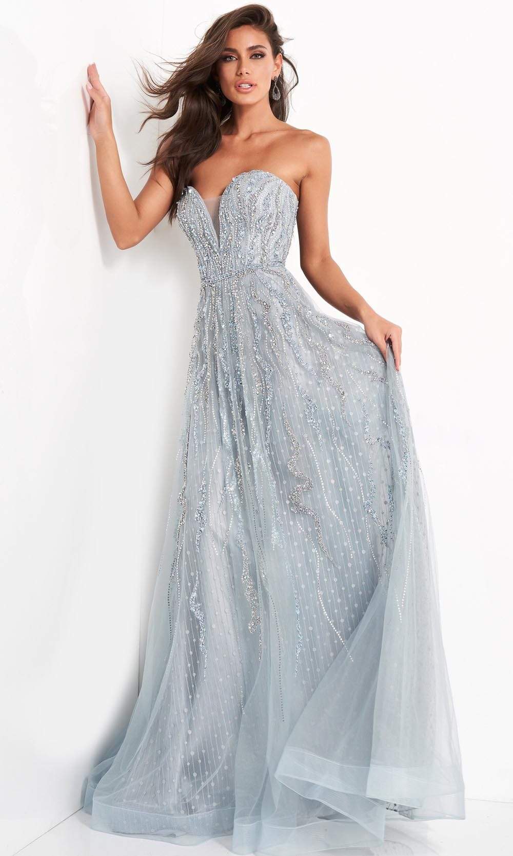 Jovani - 04633 Strapless Sweetheart Beaded A-Line Gown Evening Dresses 00 / Blue