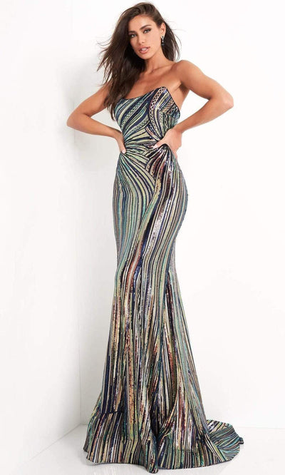 Jovani - 04810 Strapless Geometric Sequined Dress Prom Dresses 00 / Black/Multi