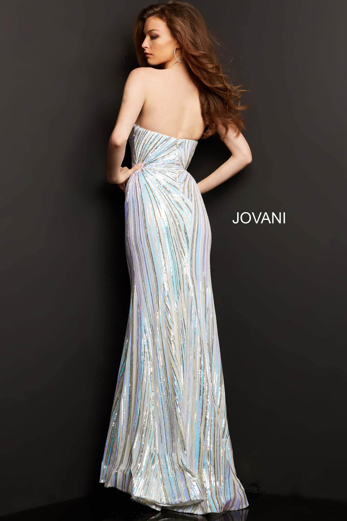 Jovani - 04810 Strapless Geometric Sequined Dress Prom Dresses