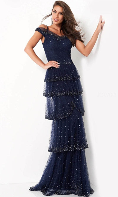 Jovani 04859 - Off Shoulder Tiered Evening Dress Evening Dresses