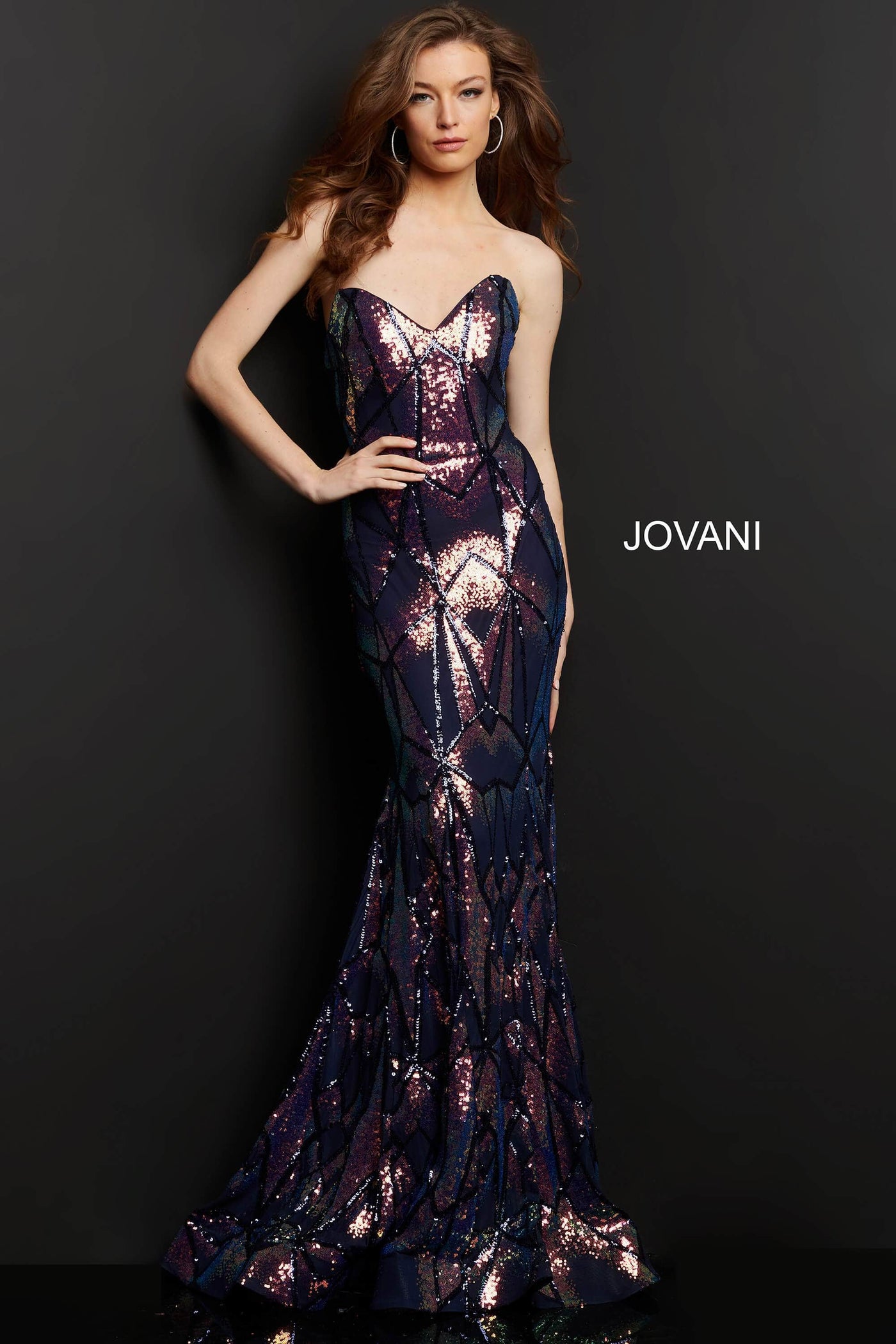 Jovani - 05100 Strapless V-Neck Sequin Embellished Mermaid Gown Prom Dresses