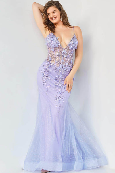 Jovani - 05839 Beaded Floral Applique Corset Bodice Mermaid Gown Prom Dresses 16 / Periwinkle