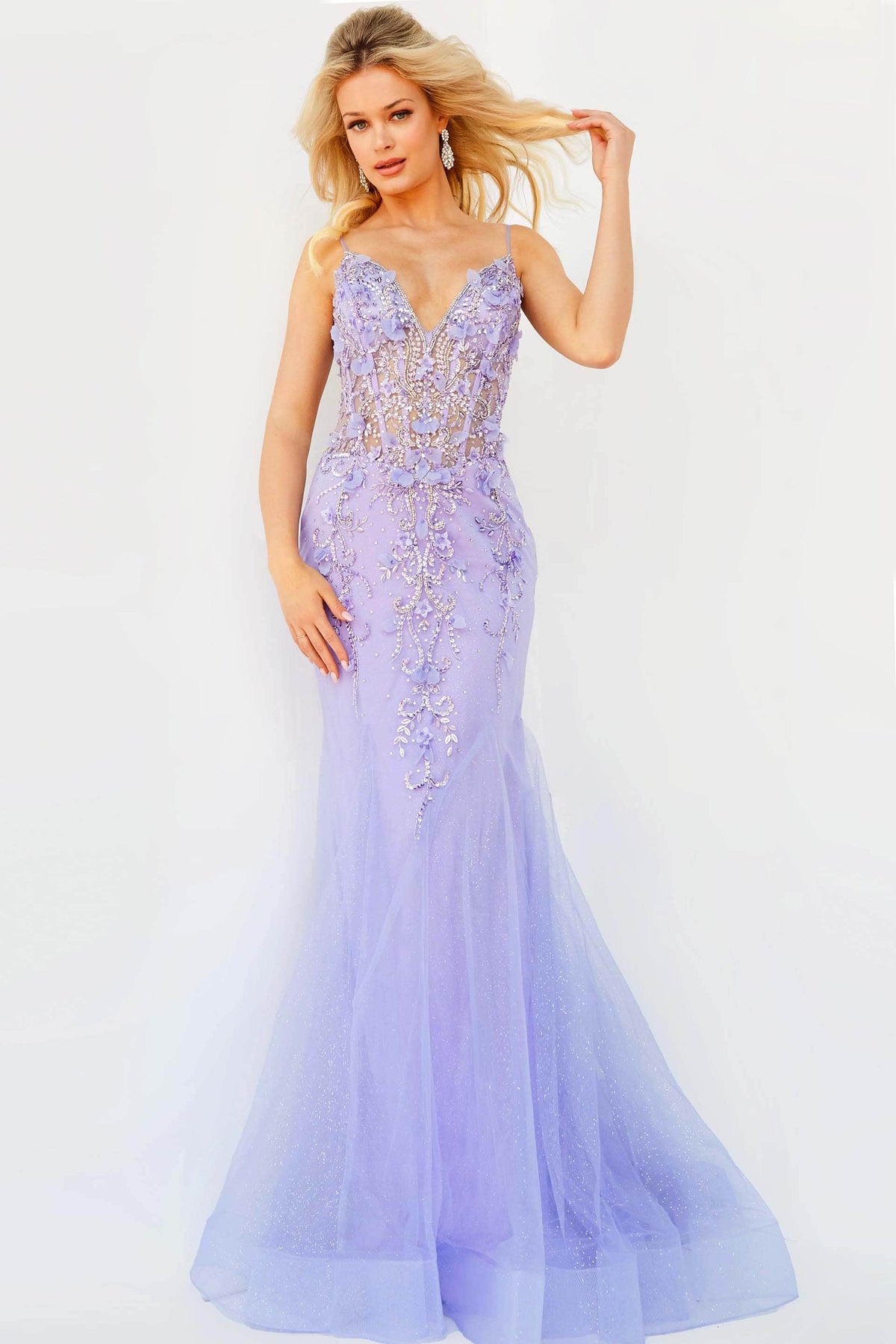 Jovani - 05839 Floral Applique Corset Bodice Prom Dress Prom Dresses