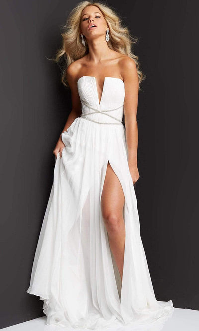 Jovani - 05971 Strapless Pleated Chiffon Gown Special Occasion Dress 00 / Off-White
