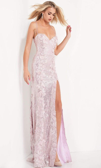 Jovani - 06109 Floral Appliques Sequin Embellished High Slit Gown Prom Dresses