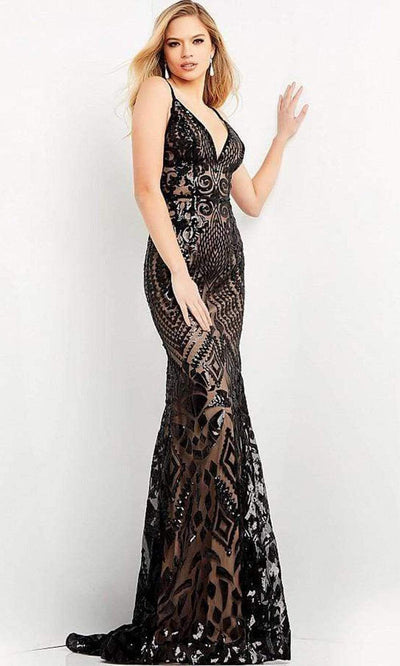 Jovani - 06204 Open Back Sequined Sexy Dress Evening Dresses 00 / Black