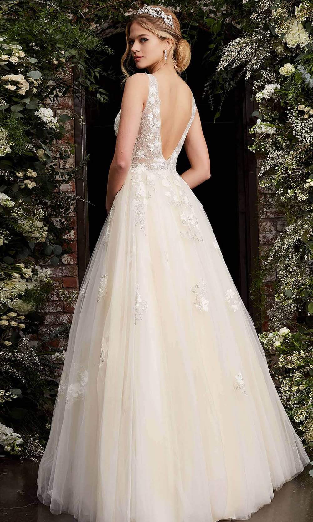 Jovani - 06286 Sheer Floral Applique Bodice Tulle Ballgown Bridal Dresses