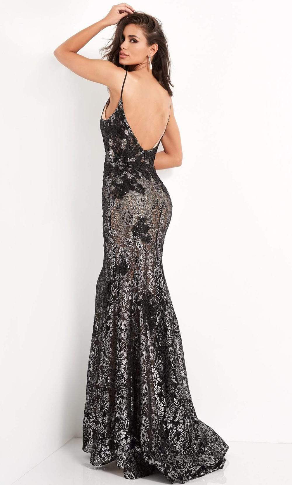 jovani silver mermaid dress Jovani 09420 Blue Three Quarter Sleeve Mermaid Evening Dress