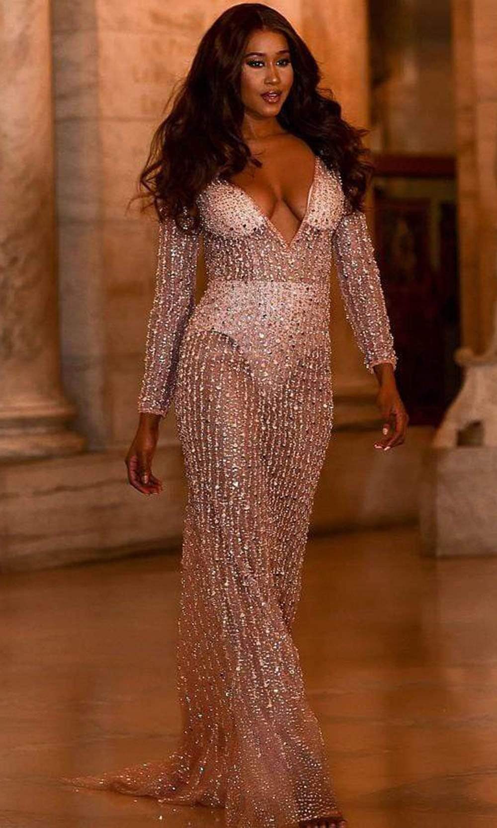 jovani see through sequin dress Jovani 43283 - Long Sheath Dress