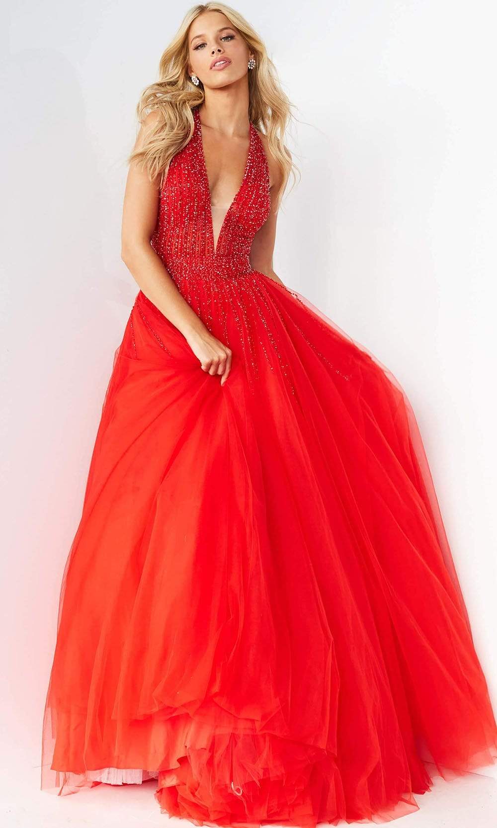 Jovani - 06598 Beaded Sleeveless Halter Ballgown Prom Dresses