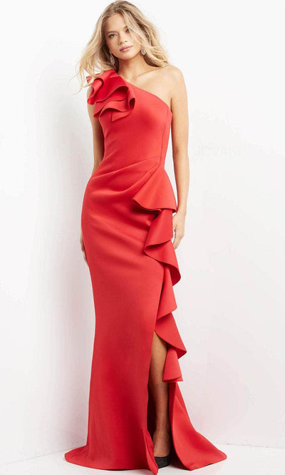 Jovani 06603 - Ruffle Trim Evening Gown with Slit Evening Dresses
