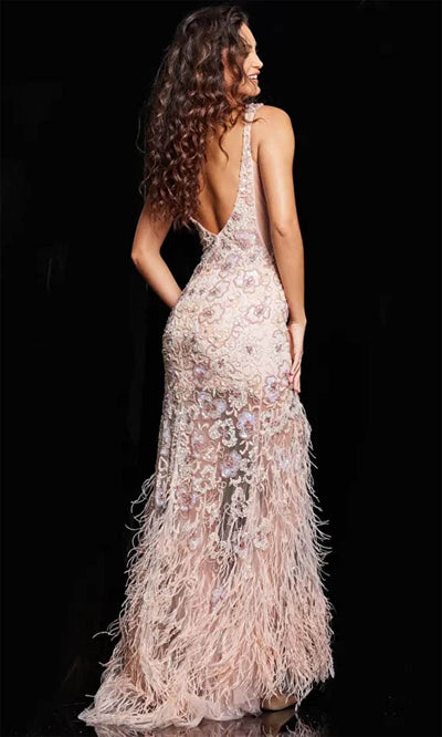 Jovani 06622 - Feather Embellished Sleeveless Gown Evening  Dresses