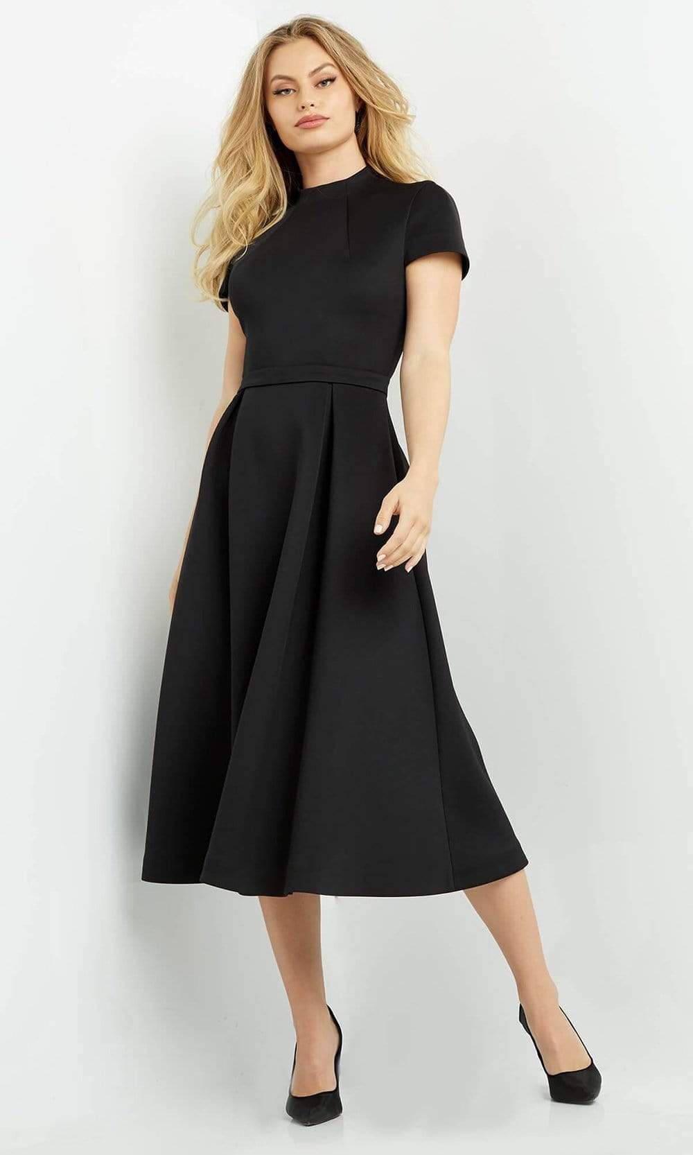 Jovani - 06782 Tea Length High Neck A-Line Dress Cocktail Dresses 00 / Black