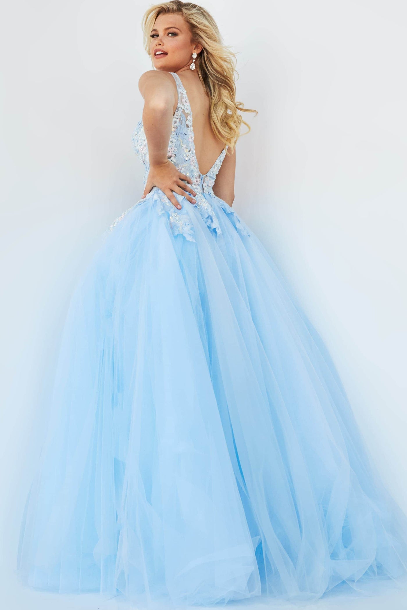 Jovani - 06808 Tulle V Neck and Back Ballgown Ball Gowns