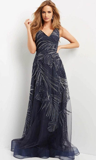 Jovani 06829 - Sleeveless V-neck Evening Gown Evening Dresses 00 / Navy