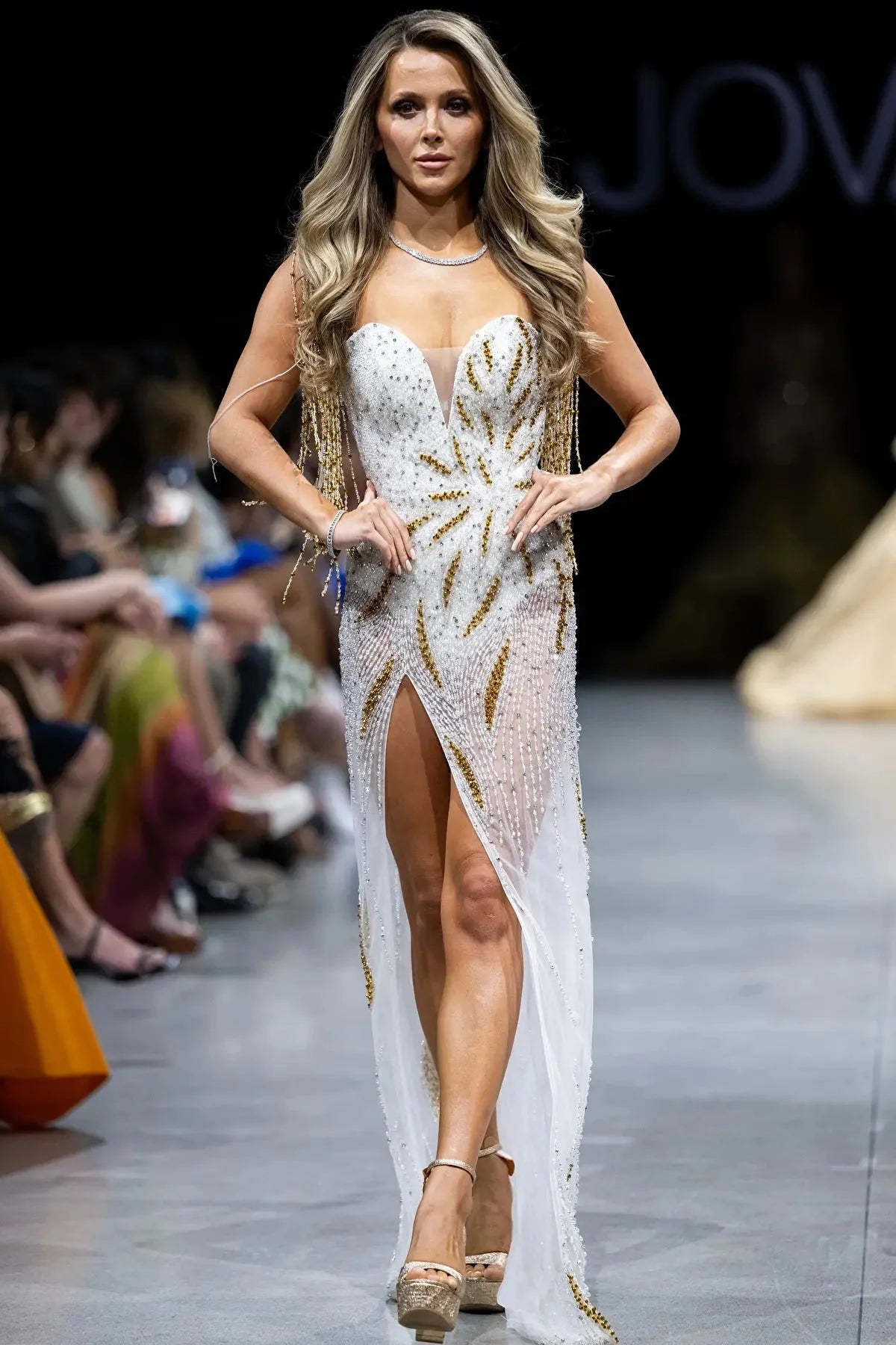 Jovani 07031 - Long Sheath Dress - Sleeveless, Beads, Fringes, Illusion panel, Sheer, Mid-open back, Zipper closure, High slit ADASA Jovani 07031 - Long Sheath Dress - Sleeveless, Beads, Fringes, Illusion panel, Sheer, Mid-open back, Zipper closure, High slit ADASA