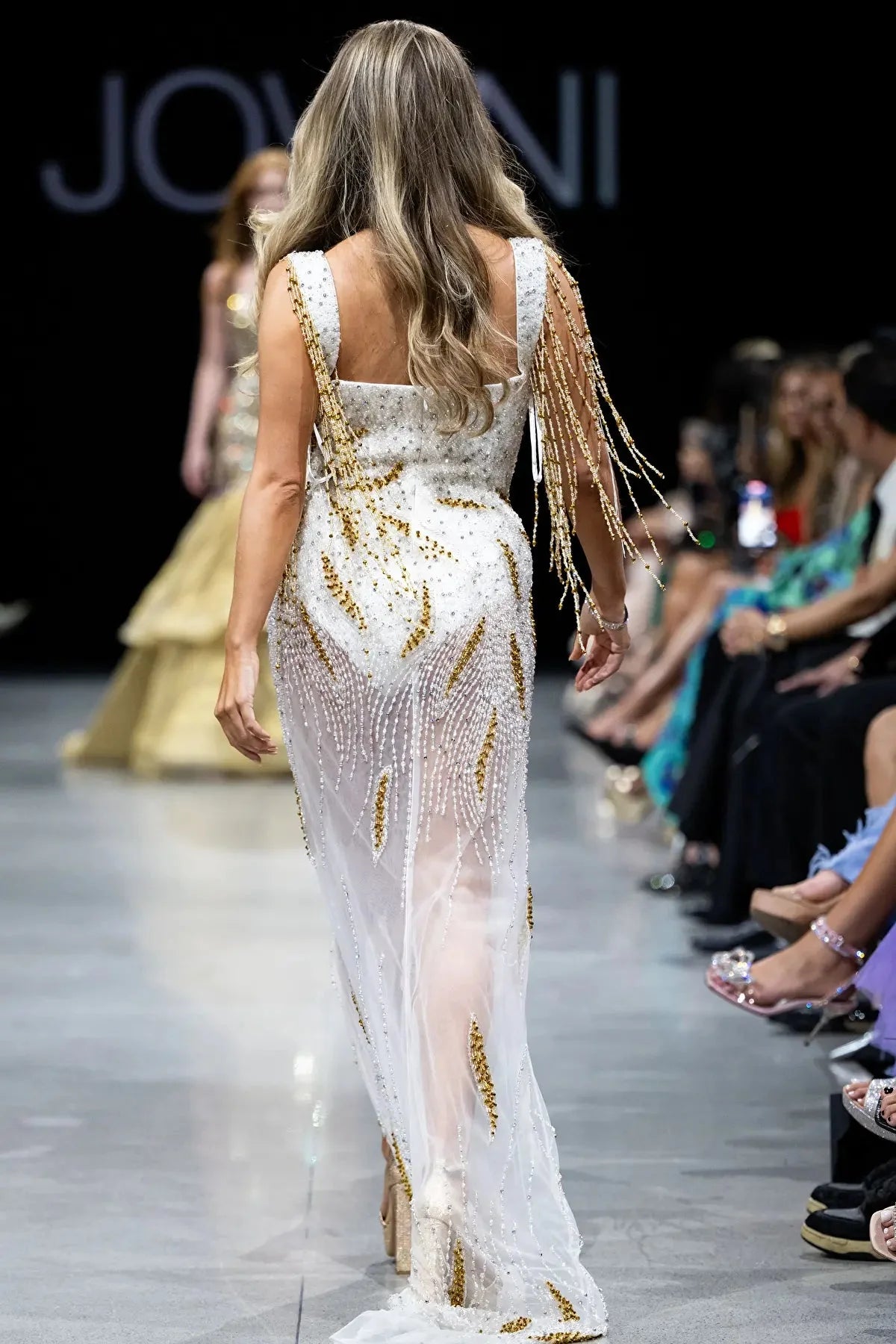 Jovani 07031 - Long Sheath Dress - Sleeveless, Beads, Fringes, Illusion panel, Sheer, Mid-open back, Zipper closure, High slit ADASA Jovani 07031 - Long Sheath Dress - Sleeveless, Beads, Fringes, Illusion panel, Sheer, Mid-open back, Zipper closure, High slit ADASA