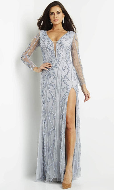 Jovani 07055 - Embellished Plunging Neck Evening Dress Evening Dresses 00 / Light-Blue