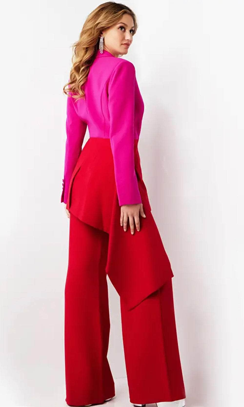 Jovani 07093 - Plunging Notch Long Sleeve Jumpsuit Formal Pantsuit